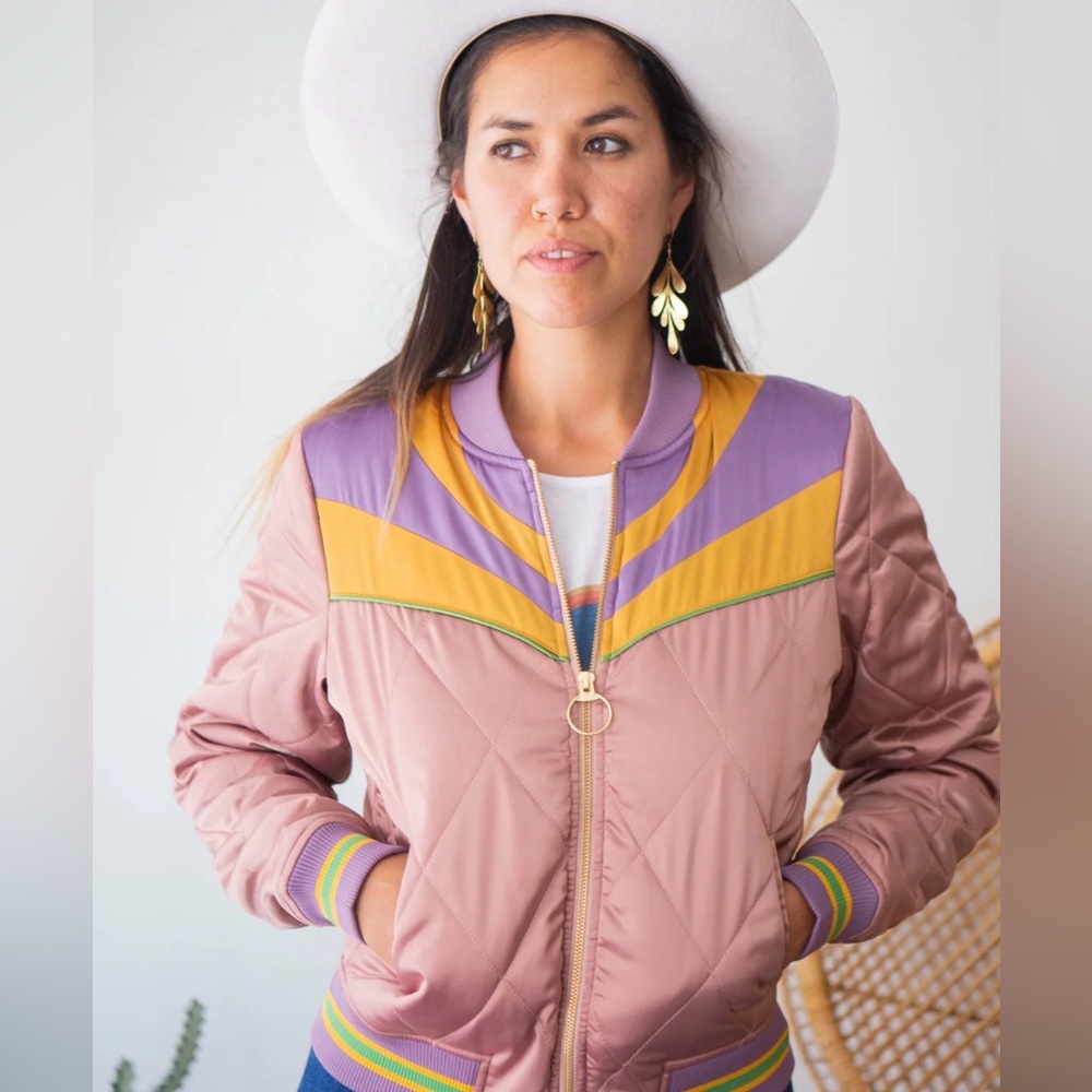 Dusty Rose Rising Sun Bomber Jacket
